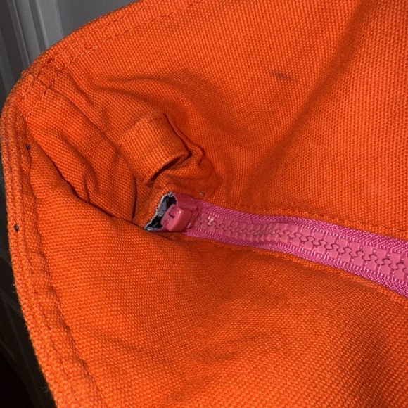 Kitson Tote Bag ZipHandbag LA Neon Pink Orange Canvas Lined 16x7x12 Drop 8" - Picture 7 of 12